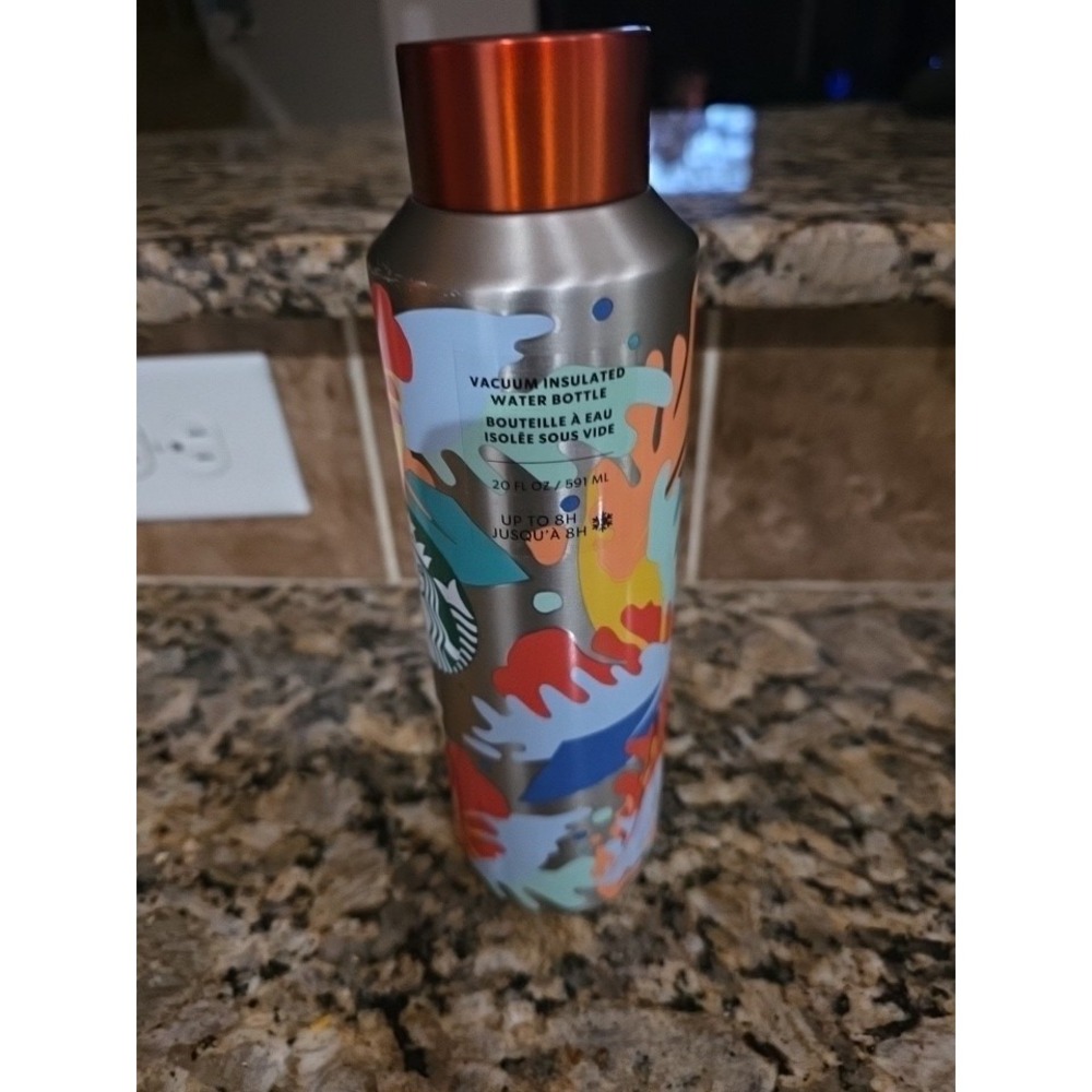 Starbucks Tropical Colorful Leaf Water Bottle Stainless Steel 20 Fl Oz